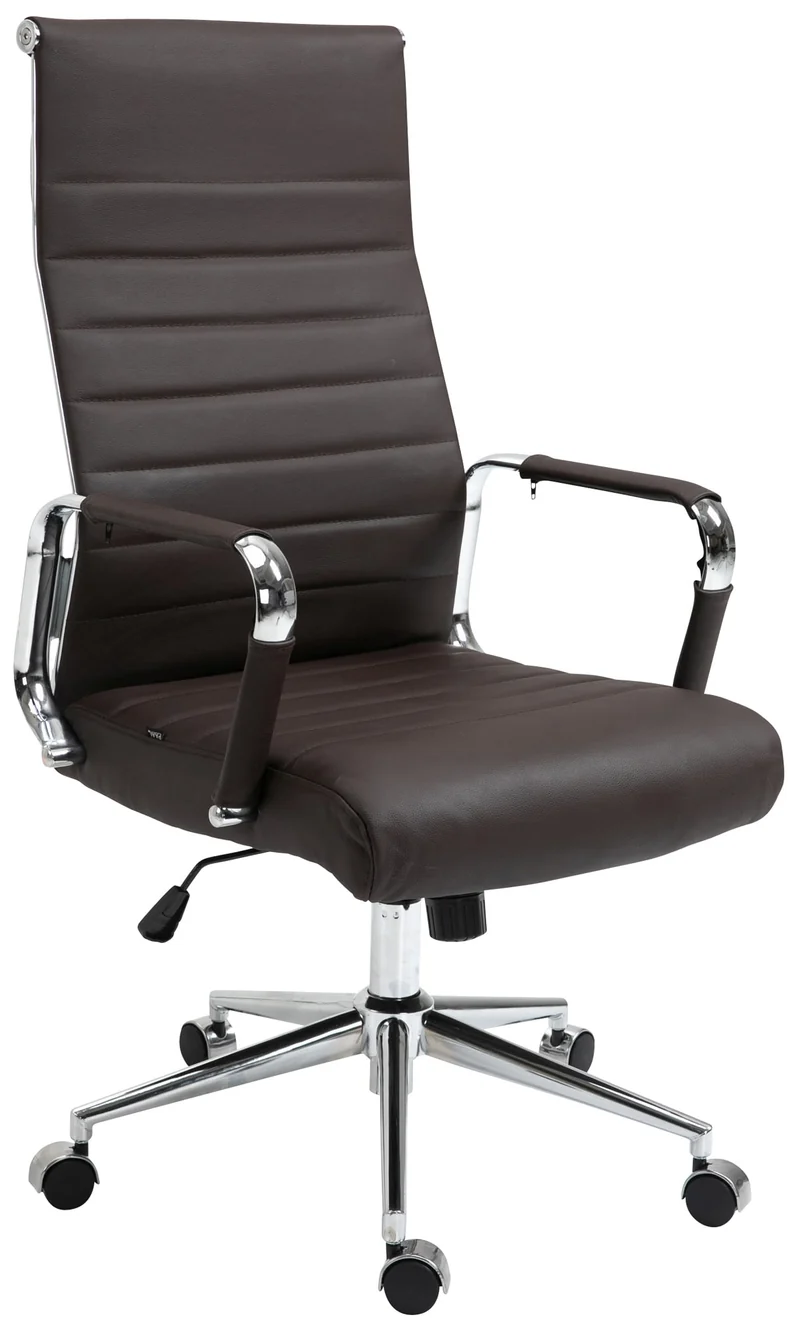 Fauteuil de bureau avec accoudoirs siège pivotant mécanisme à bascule en cuir véritable marron 10_0002519