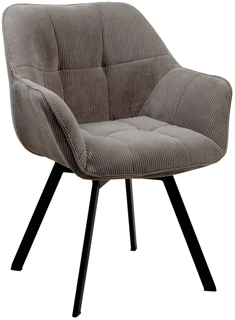 Chaise de salle à manger assise pivotante confortable en velours côtelé marron et métal noir 10_0002034