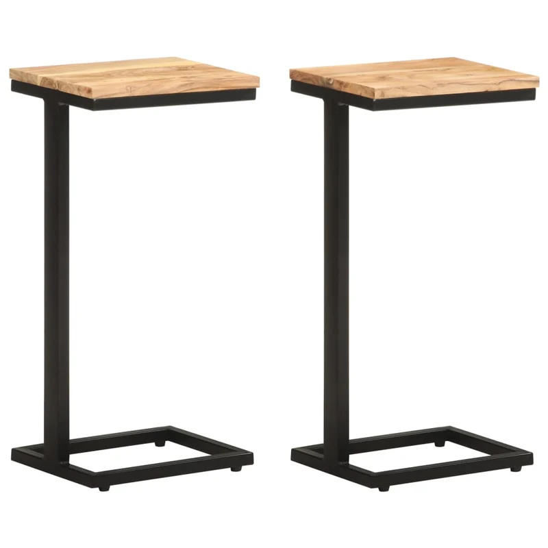 Lot de 2 tables d'appoint support de plante 31,5 x 24,5 x 64,5 cm bois d'acacia et fer DEC032607