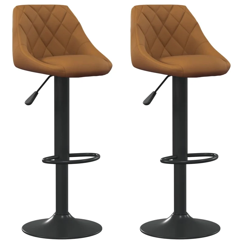 Lot de 2 tabourets de bar chaises hautes coutures losange en velours marron et acier noir DEC029788