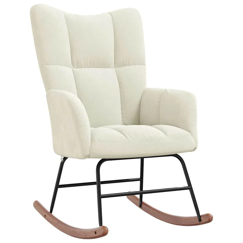 Fauteuil à bascule rembourré relax pour salon en velours crème DEC028892