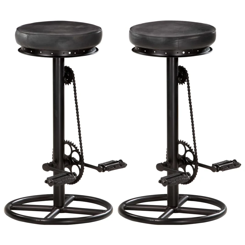Lot de 2 tabourets de bar chaises hautes en cuir véritable de chèvre noir avec pédales de vélo comme repose-pied DEC029799