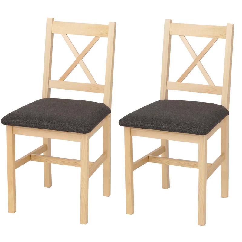 Lot de 2 chaises de salle à manger avec dossier en bois massif et assise rembourrée en tissu noire 04_0009053