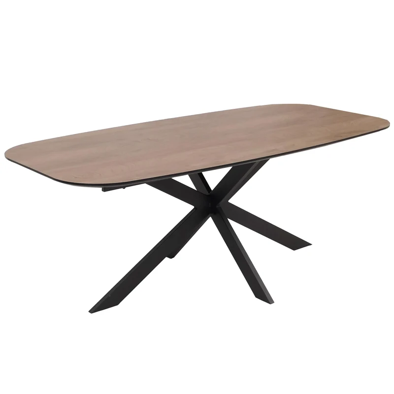 Table de salle à manger rectangulaire design moderne avec plateau MDF aspect noyer et structure métal 200x100 cm 04_0009265