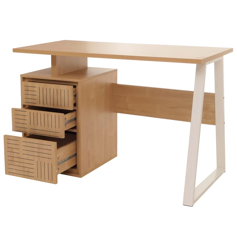 Bureau design minimaliste avec 3 tiroirs push-to-open 118x58 cm en bois clair avec revêtement mélaminé et structure métal 04_0009442