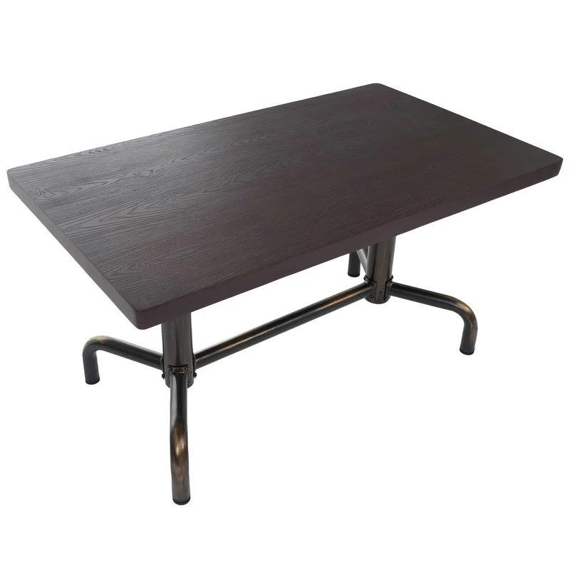 Table de salle à manger style industriel avec plateau en bois massif et structure en métal, 140x80 cm finition bois foncé avec piètement bronze 04_0008980