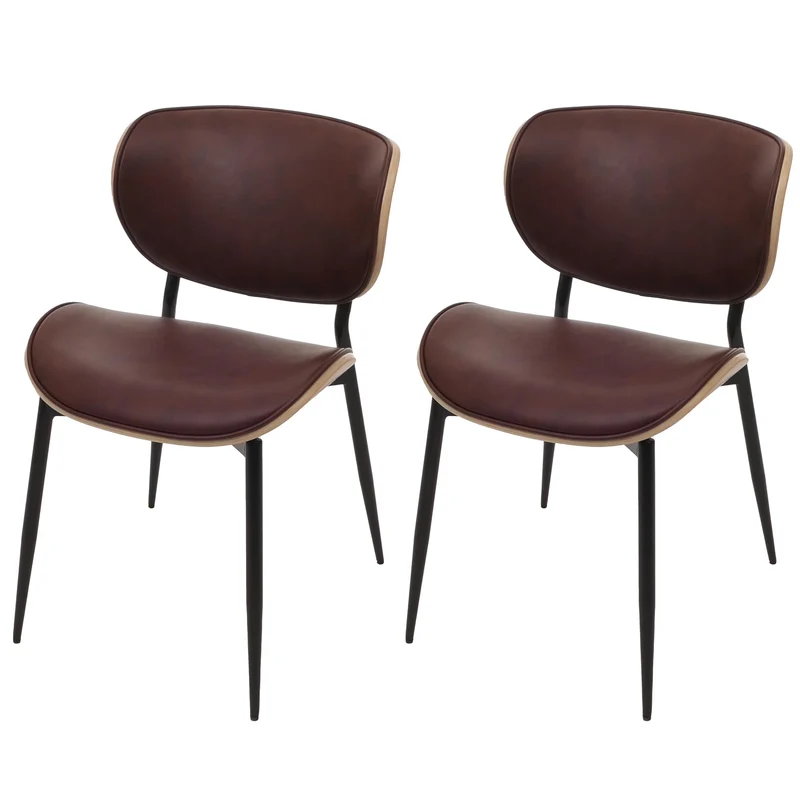 Lot de 2 chaises de salle à manger design rétro avec dossier en bois courbé et revêtement similicuir marron vintage 04_0009500