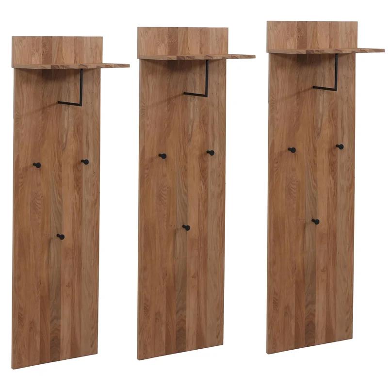 Lot de 3 panneaux de penderie murale porte-manteau mural avec étagère et crochets bois massif de chêne 04_0008801