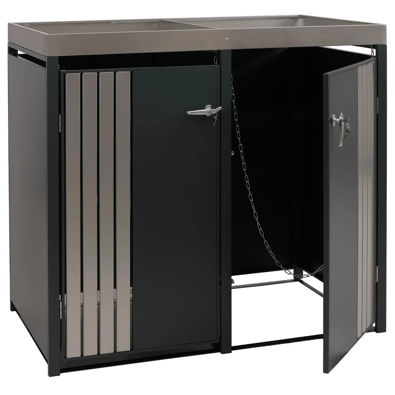Cache-poubelles pour 2 bacs avec jardinière abri pour poubelles en métal avec bac à plantes 125x132x84 cm anthracite 04_0009321
