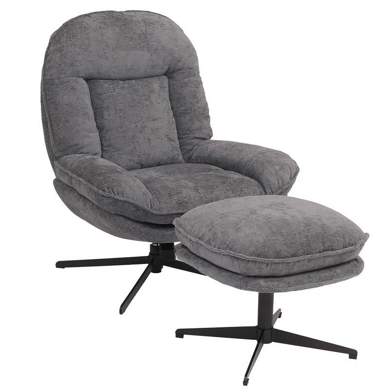 Fauteuil relax TV avec repose-pieds pivotant avec suspension confort exceptionnel structure métal et revêtement chenille gris 04_0009036