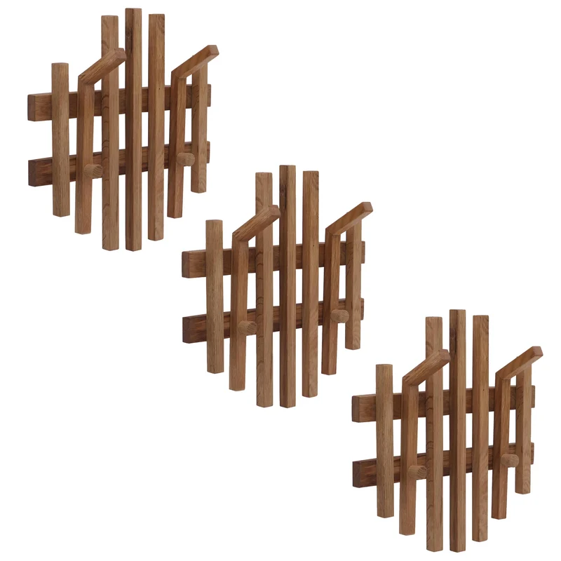 Lot de 3 panneaux de penderie murale quatre crochets en bois massif de chêne 04_0008800