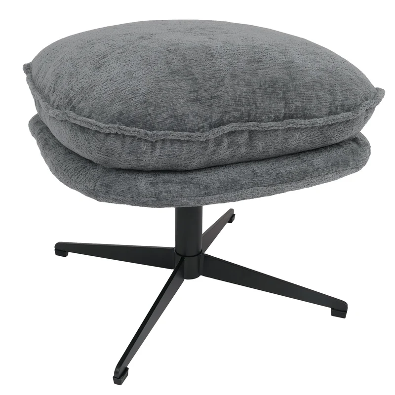 Pouf repose-pieds tabouret rembourré en tissu chenille couleur gris avec piètement métal 04_0009035