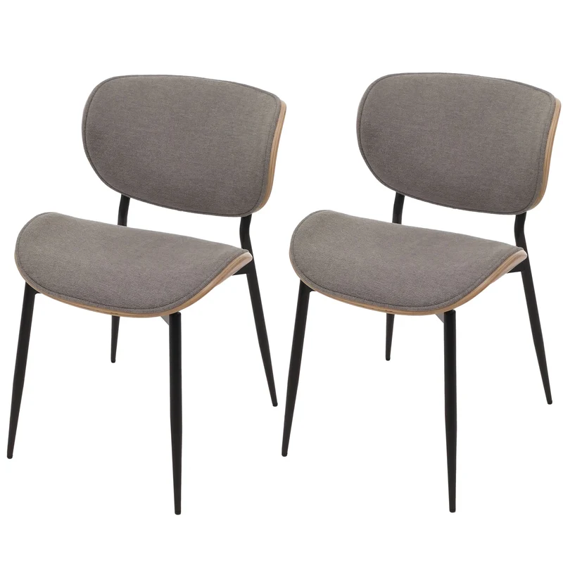 Lot de 2 chaises de salle à manger avec dossier style rétro en bois courbé et revêtement en tissu gris clair 04_0009498