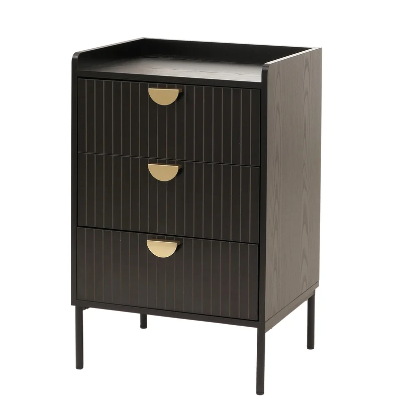 Commode buffet haut avec 3 tiroirs MDF avec revêtement mélaminé 77x50x42 cm aspect bois noir 04_0009426