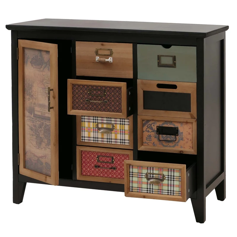 Commode style apothicaire meuble à tiroirs avec porte décorative bois 80x91x40 cm 04_0009116