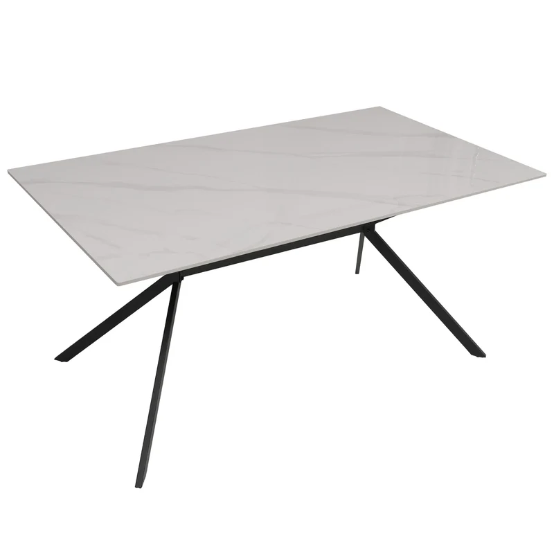 Table de salle à manger en pierre frittée avec structure métal aspect marbre 160 cm blanc 04_0009226
