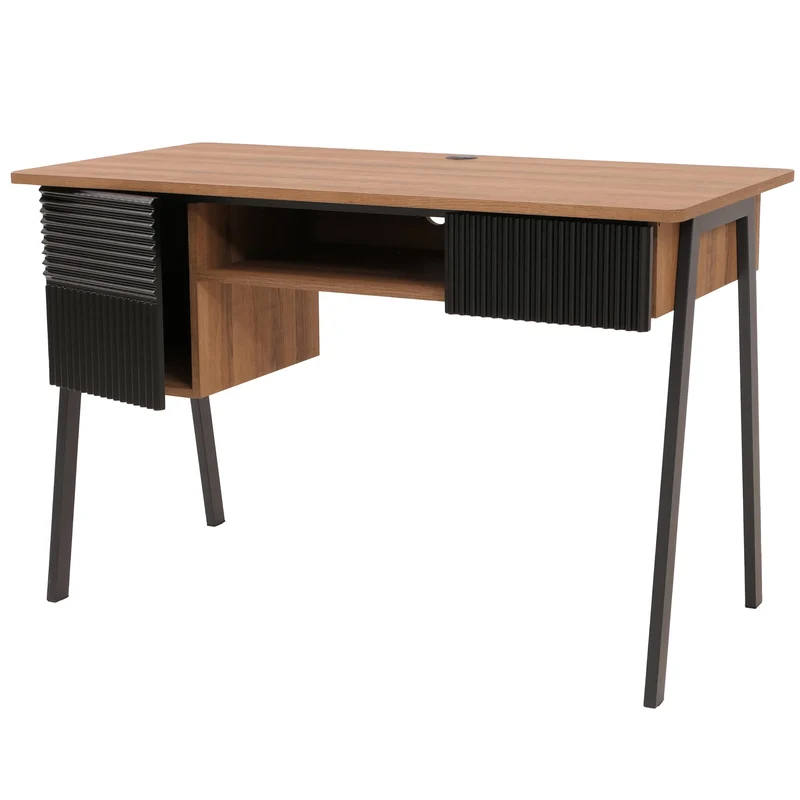 Bureau informatique avec rangements MDF avec revêtement mélaminé et structure métal 78x120x60 cm finition bois naturel 04_0009205