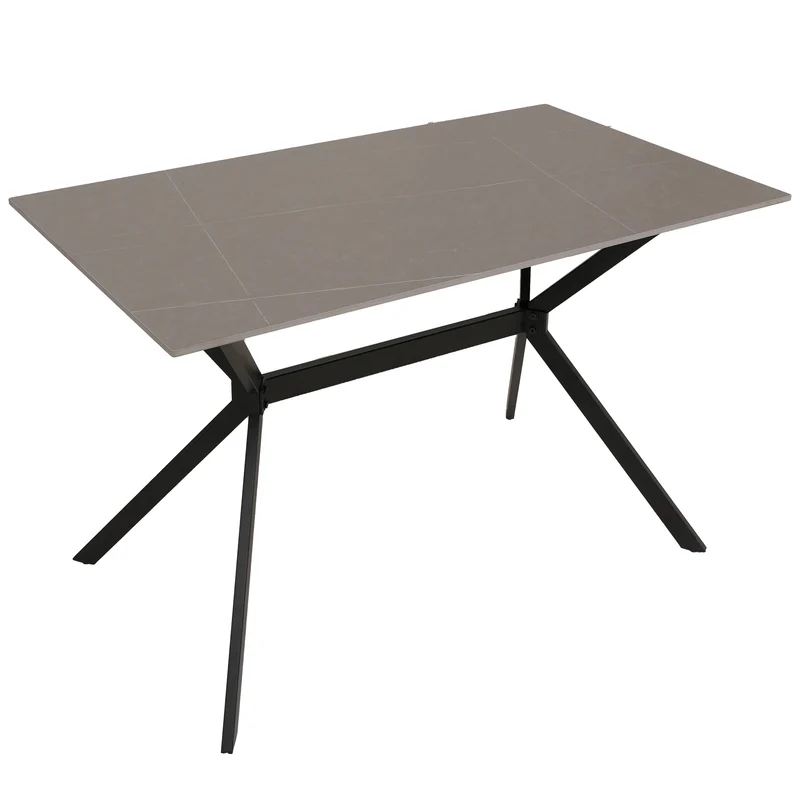 Table à manger de salle à manger design moderne 120 cm en pierre frittée et métal aspect marbre gris 04_0009228
