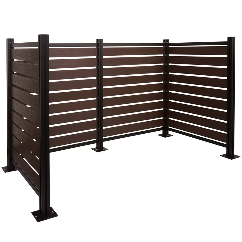 Clôture cache-poubelles en aluminium abri pour poubelles jusqu’à 8 poubelles aspect bois marron extensible 130x206x110 cm 04_0006441