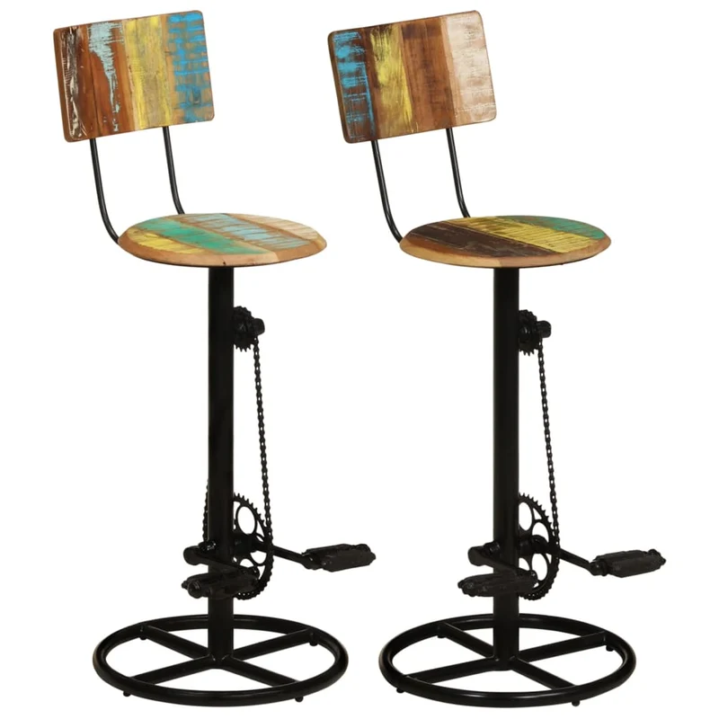 Lot de 2 tabourets de bar chaises hautes avec dossier en bois de récupération massif multicolore DEC029639