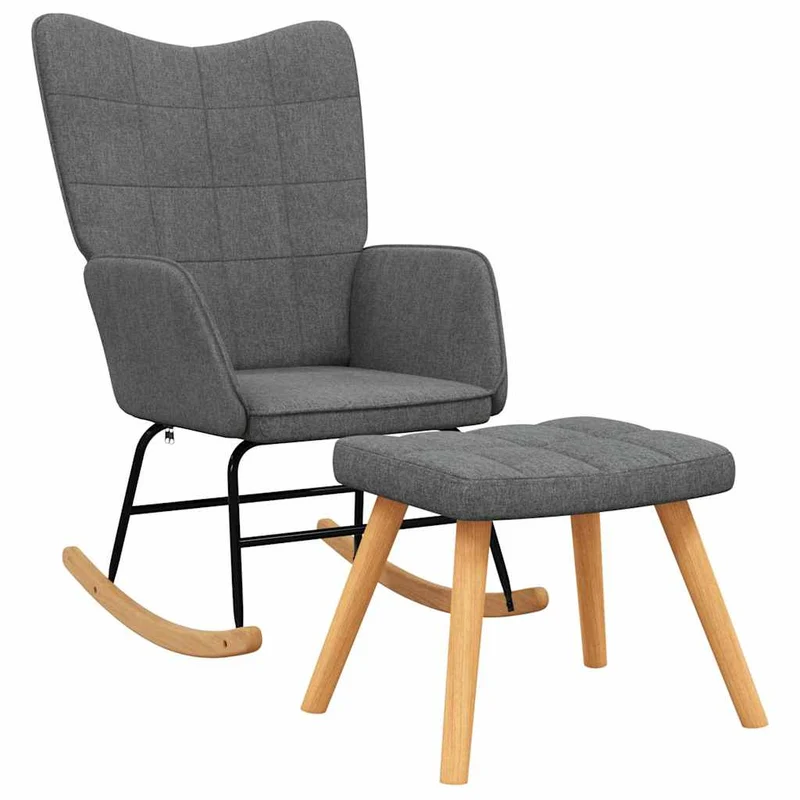 Fauteuil à bascule d'allaitement rembourré relax pour salon avec repose-pieds en tissu gris foncé DEC028876