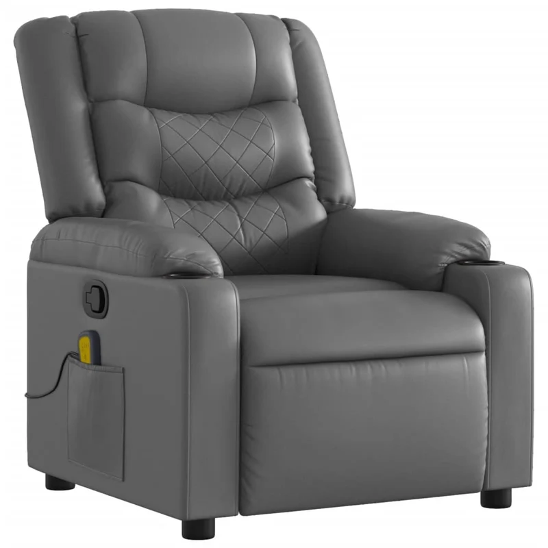 Fauteuil de relaxation TV fonction massage inclinable 6 points de massage en PVC gris DEC026975