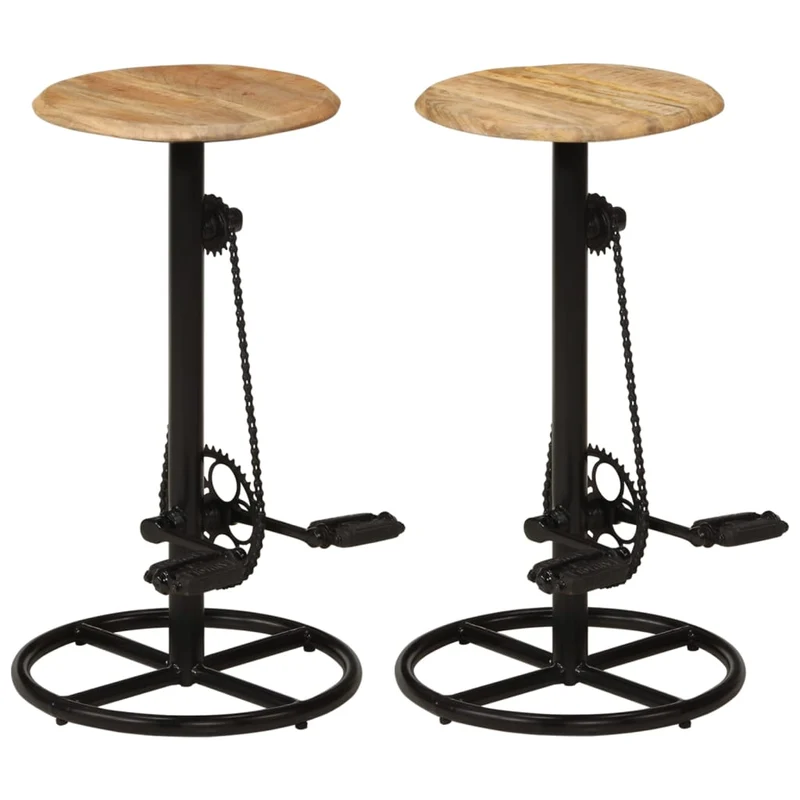 Tabourets de bar x2 chaises haute style industriel en bois de manguier et acier repose-pieds en pédales de vélo DEC029337
