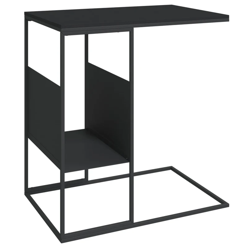 Table d'appoint en forme de C 55 x 36 x 59,5 cm bois d'ingénierie noir et fer DEC040296