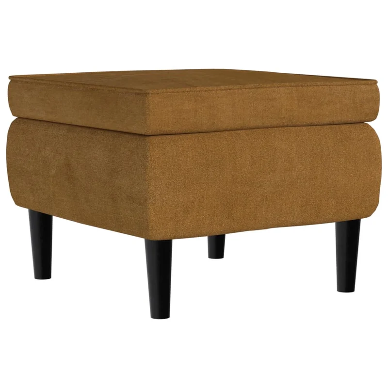 Tabouret assise repose-pieds avec pieds en bois et velours marron DEC026310