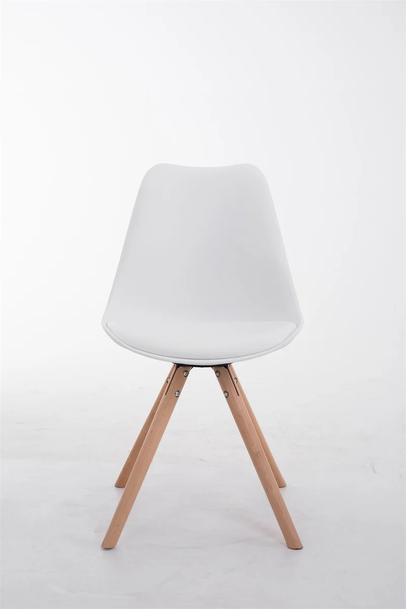 Chaise de salle à manger design scandinave rembourrée en simili cuir blanc avec pieds en bois 10_0008767