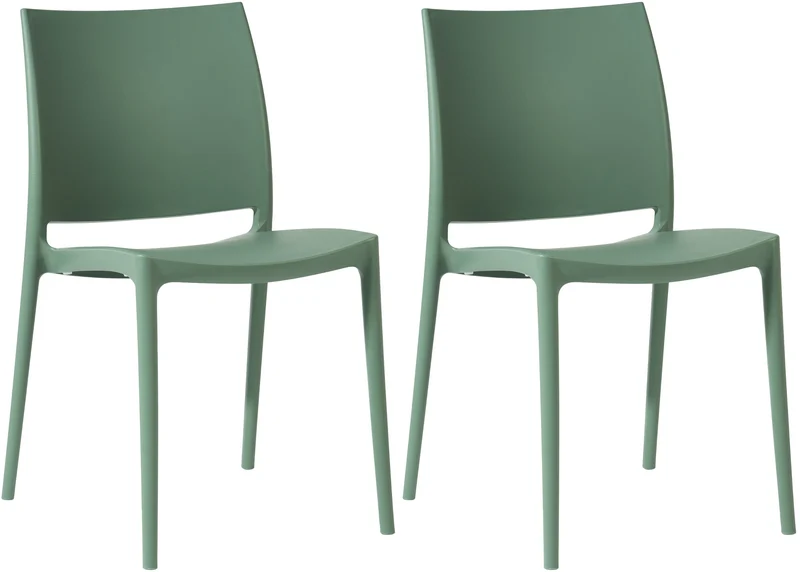 Lot de 2 chaises de jardin empilables en polypropylène vert olive résistantes aux UV et aux intempéries 10_0007916