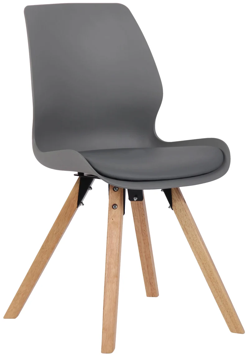 Chaise de salle à manger design scandinave en plastique gris avec assise rembourrée et pieds en bois 10_0007661