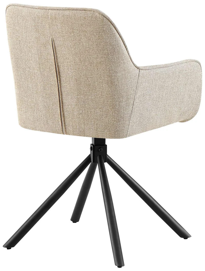 Lot de 2 chaises de salle à manger fauteuils pivotants 180° en tissu taupe avec accoudoirs et piètement métal noir 10_0007386