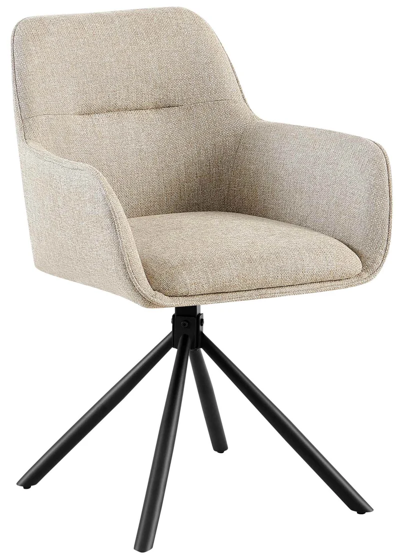 Chaise de salle à manger pivotant 180° en tissu taupe avec accoudoirs et piètement métal noir 10_0007282