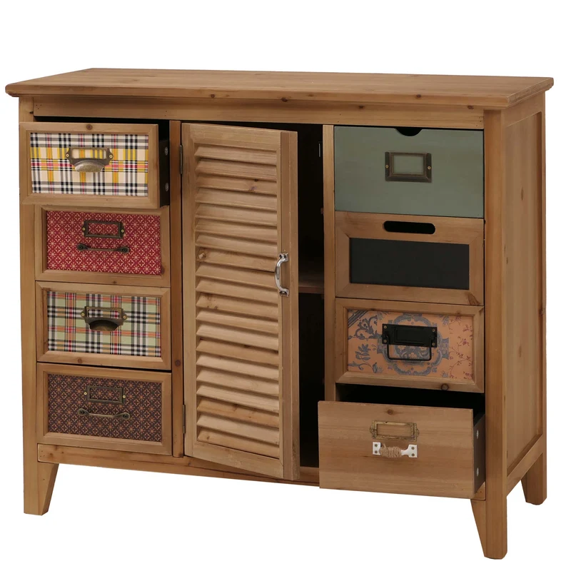 Commode meuble de rangement style apothicaire avec 8 tiroirs et compartiments design vintage shabby avec porte style volet 04_0009123