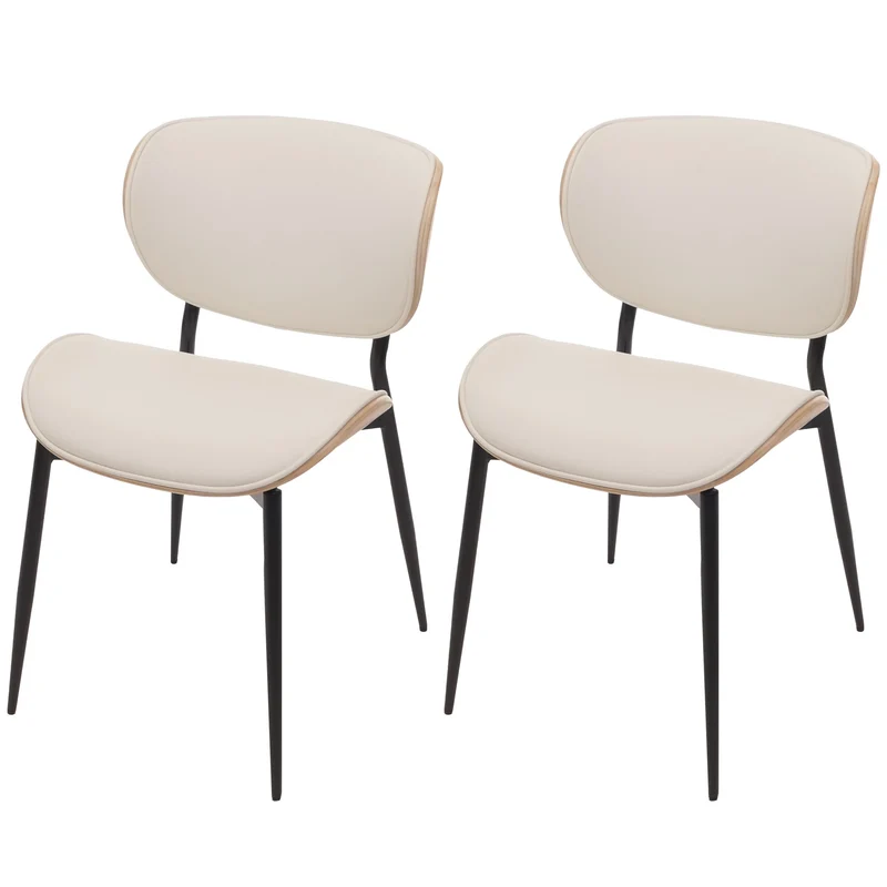 Lot de 2 chaises de salle à manger design contemporain formes arrondies en bois courbé couleur naturel et simili cuir blanc 04_0009501