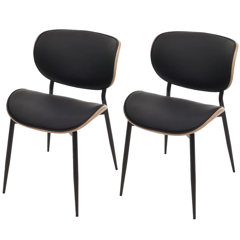 Lot de 2 chaises de salle à manger design contemporain forme arrondie en bois courbé couleur naturel et simili cuir noir 04_0009502