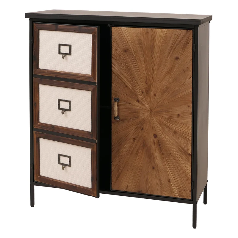 Commode style apothicaire buffet avec 2 portes et espaces de rangement meuble vintage shabby chic 94x80x35 cm en métal naturel clair 04_0009129