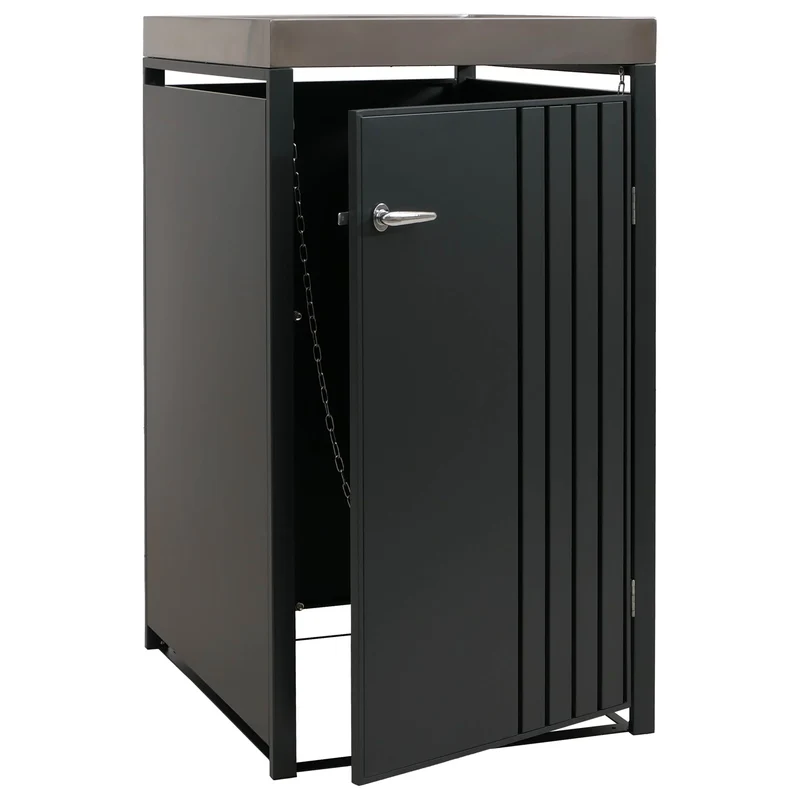 Cache-poubelle abri pour 1 bac à déchets avec bac à plantes 125x68x84 cm en métal anthracite 04_0009340