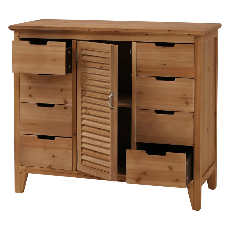 Commode meuble de rangement style apothicaire avec 8 tiroirs et compartiments design vintage shabby avec porte aspect volet 04_0009125