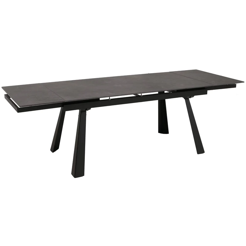 Table à manger extensible avec plateau en pierre frittée effet marbre gris structure métal 160–242x91 cm 04_0009310