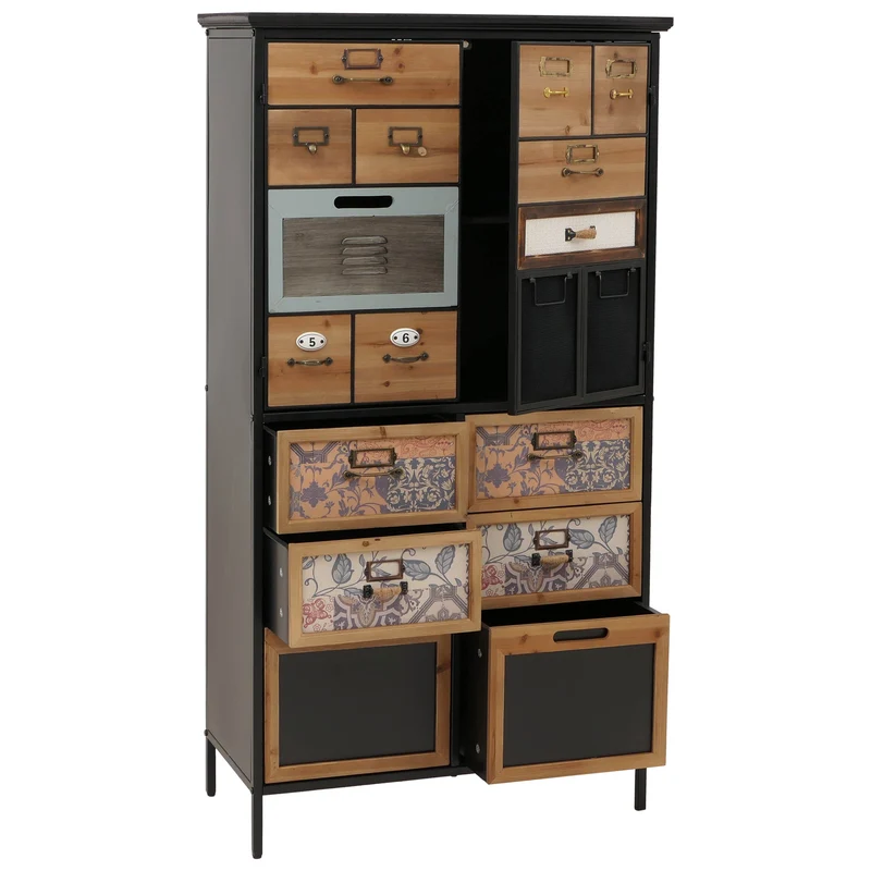 Commode meuble buffet style apothicaire avec tiroirs et compartiments design vintage shabby 136x73x35 cm naturel / bleu / blanc 04_0009142