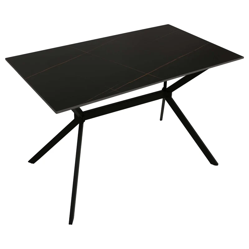 Table à manger de salle à manger 120 cm en pierre frittée et métal aspect marbre noir or 04_0009229