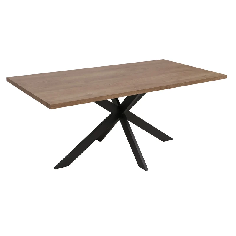 Table de salle à manger style industriel avec plateau MDF aspect noyer et structure métal 180x90 cm 04_0009257