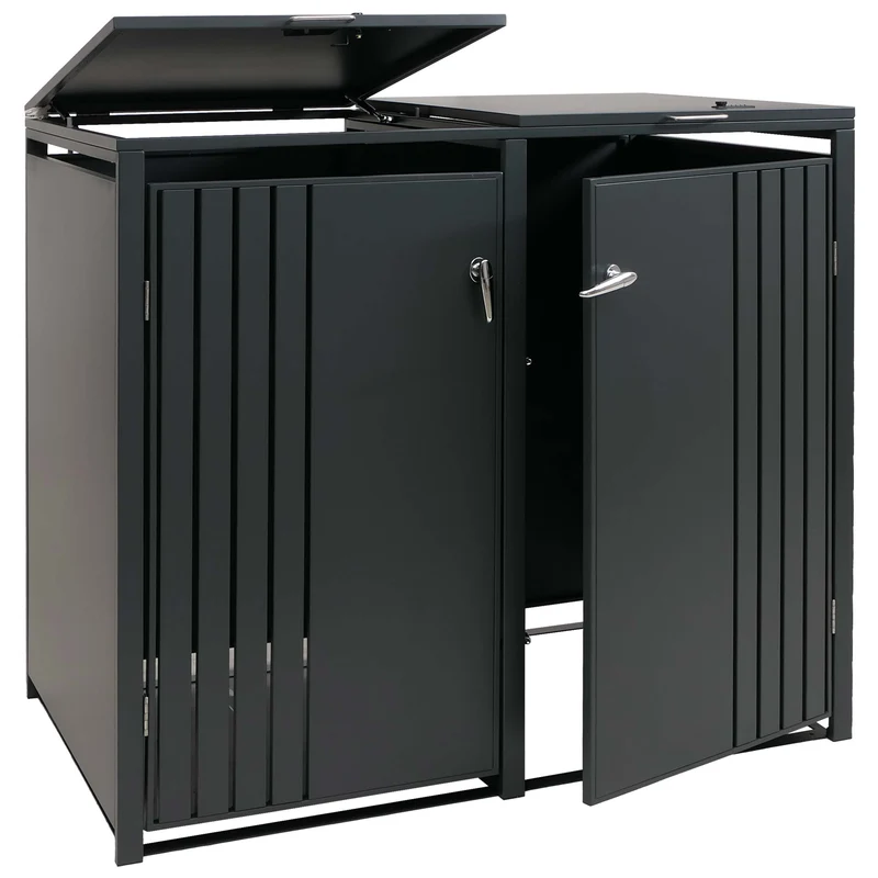 Cache-poubelles pour 2 bacs avec couvercle abri pour poubelles en métal avec ouverture par le haut 122x132x84 cm anthracite 04_0009352