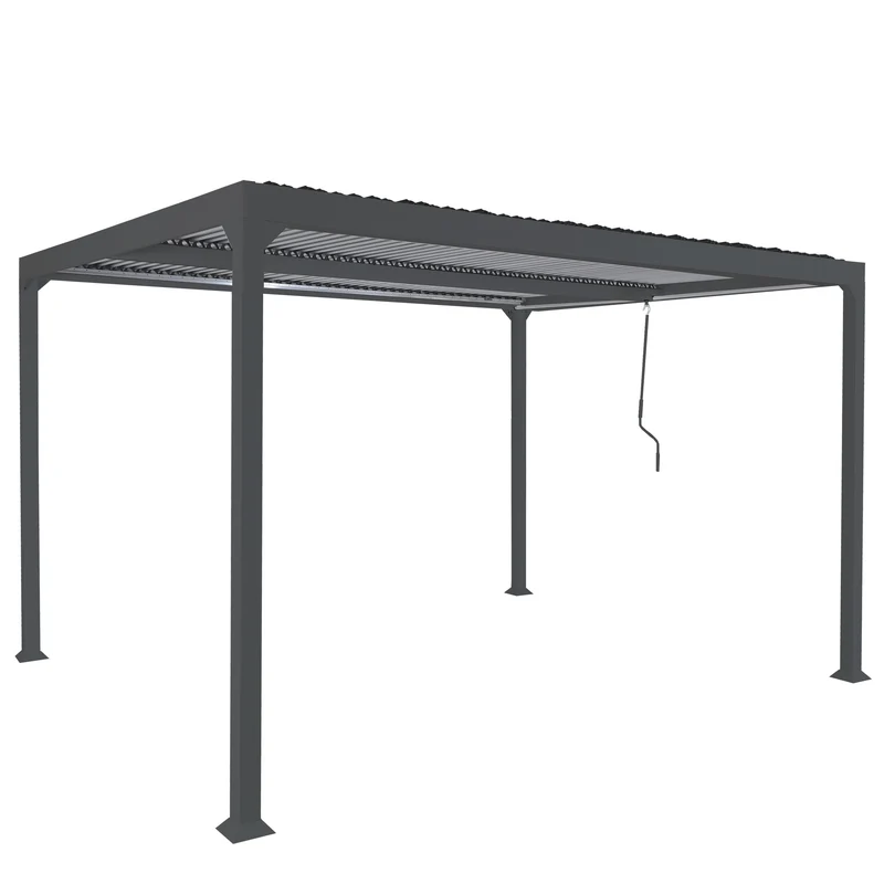Pergola en aluminium pavillon de terrasse avec toit à lames orientables structure métallique robuste 3x3,7 m anthracite 04_0010258