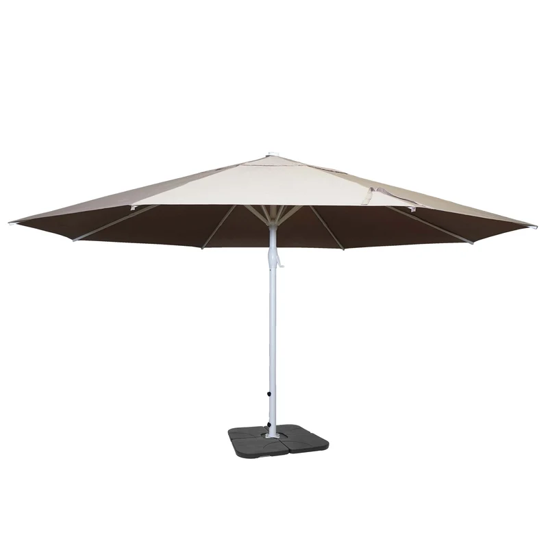 Parasol de jardin terrasse Ø 5 m aluminium avec manivelle toile polyester crème beige résistante avec pied modulable inclus 04_0010938