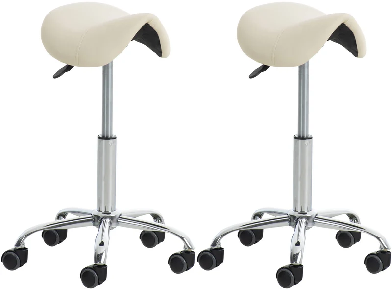 Lot de 2 tabourets de travail cabinets médicaux les salons de beauté en métal chromé assise en PVC crème 10_0007008