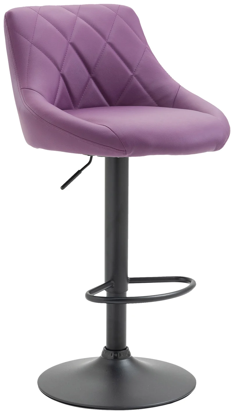 Tabouret de bar x1 pivotant hauteur réglable en similicuir violet surpiqûres décoratives cadre en métal noir 10_0005898