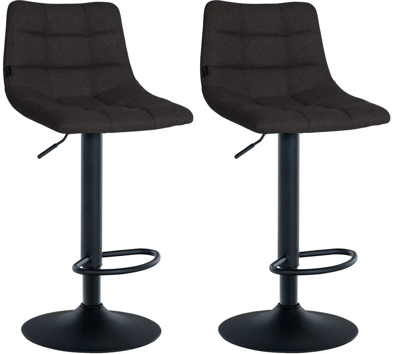Lot de 2 tabourets de bar en tissu gris base métal noir réglable en hauteur et repose-pieds TDB10617